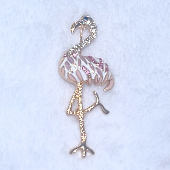 Flamingo Brooch Sparkly with Pink and Gold Accents - Picture 1 of 2